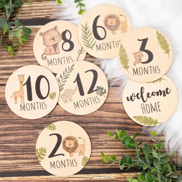 7PCS Newborn Photography Props Wooden Monthly Milestone Cards Baby Shower Gifts for Boys and Girls Photography Accessories
