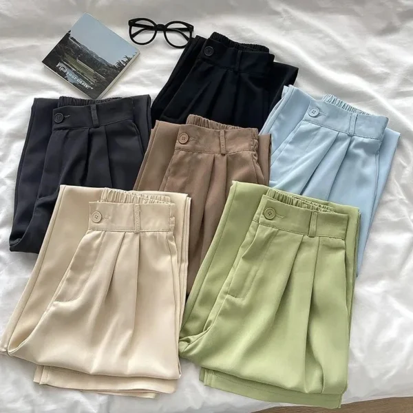 Chic High Waist Pants Women 2024 Spring Summer Casual Loose Solid Straight Trouser Office Ladies Work Nine Points Suit Pant New