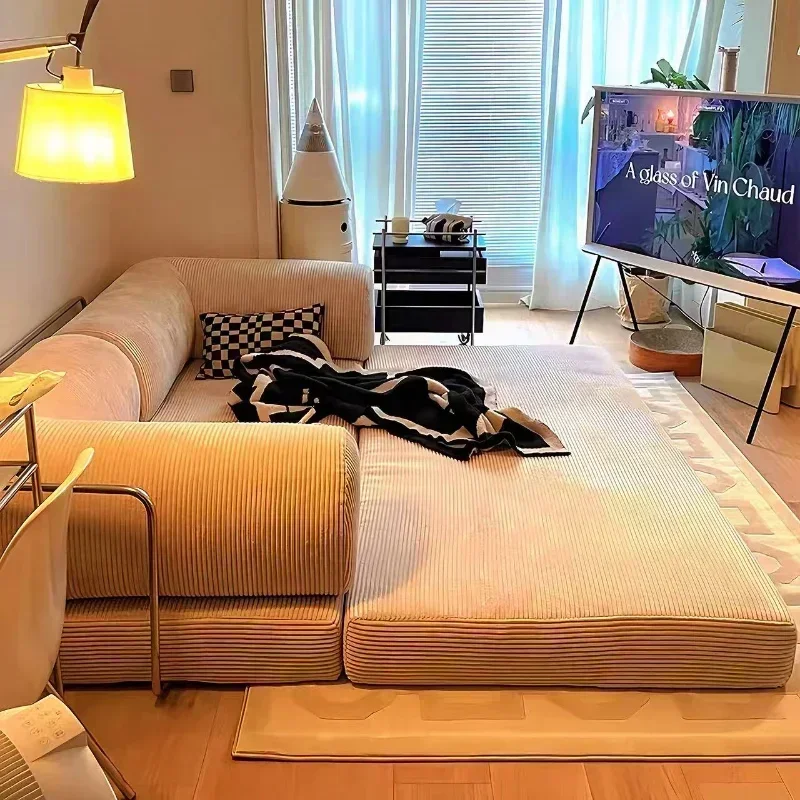 High-end Retro Corduroy Sofa Air Compression Deformable Sectional Couch for Living Room Comfortable Lounge Chair Customizable - Image 5