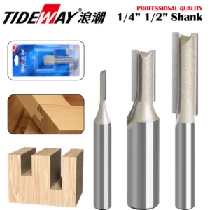 Tideway Straight Router Bits 1/4 Shank Double Flute Plunge Milling Cutter Carbide Tipped Woodworking Trimming Slotting Tool