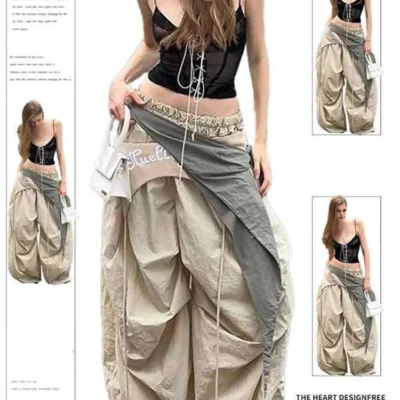 Summer Women Goblin Core Long Trousers Parachute Pants Harajuku Y2K Streetwear Loose Grunge 2000s Streetwear Hip-pop Sweat Pants