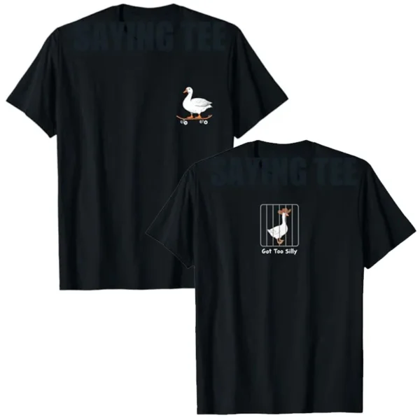 Goose Got Too Silly Jail Joke T-Shirt Funny Saying Pun Humor Goose on Skateboard Graphic Y2k Saying Tee Skater Cool Novelty Gift