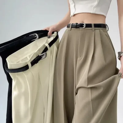 2025 New Women's Pants Casual Temperament High Waist Loose Straight Trousers Gift Belt Fashion Versatile Wide Leg Pants Women