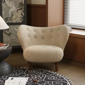 Living Room Chair Scandinavian Lamb Plush Single Sofa Balcony Solid Wood Leisure Lazy Recliner Office Flat New