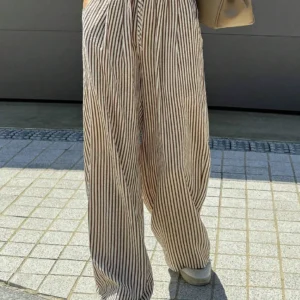 Striped printed wide leg pants casual drawstring waist pocket loose spring and summer pants, womens mature pants