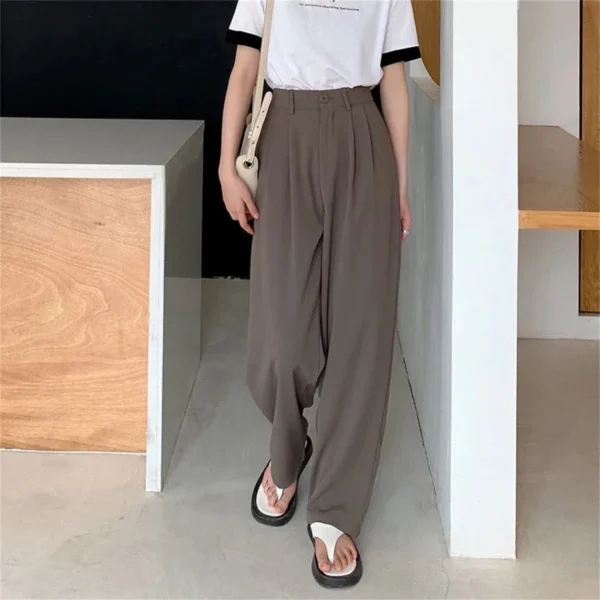 Fashion Wide Leg Pants Women Spring Summer Solid Button High Waist Trousers Korean Office Lady Straight Pant Casual Suit Pants