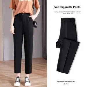 Casual High-waisted Slimming Straight-leg Pants Draped Spring Autumn Black Suit Pants For Women 2024
