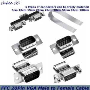 DIY VGA Ultra-thin Flexible Ribbon Cable VGA Male to Ffemale Plug 90 Degree Right Angle Elbow Computer Connection Monitor