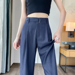 Seoulish Summer Jeans Women's Denim Pants 2024 New Straight Leg High Waist Draping Ice Silk Floor Length Wide Leg Pants Female