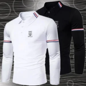 Men's spring and autumn collar long sleeved polo shirt, business printed casual minimalist top