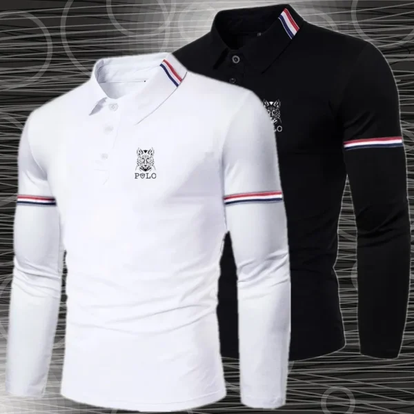 Men's spring and autumn collar long sleeved polo shirt, business printed casual minimalist top