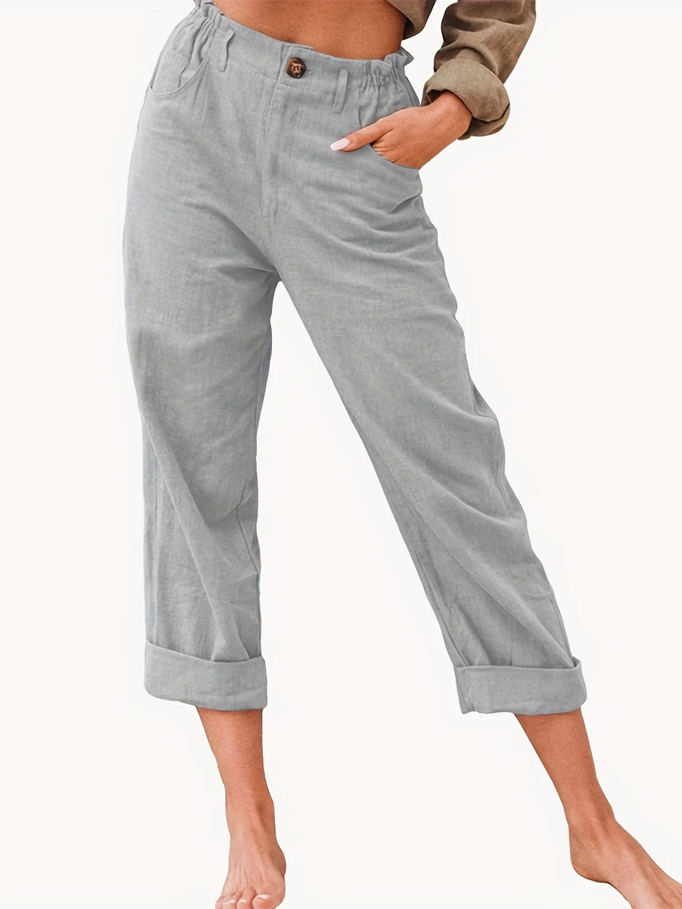 Summer 2024 new ladies cotton and linen straight tube cropped casual and comfortable simple women radish pants