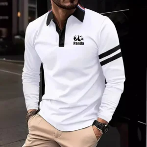 2025 Spring New fashion printed men's business long sleeved polo shirt