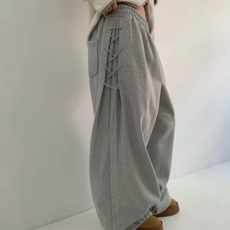 Y2K Baggy Pants Women Clothes Harajuku Drawstring Design Sweatpants Gothic Streetwear Fashion Casual Wide Leg Trousers Joggers
