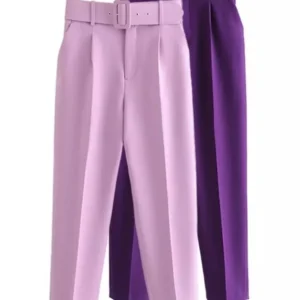 TRAF ROBE Y2K Woman Career Diy Pant Office Lady Suit Pant 2025 Spring With Belt Casual Women Trousers Female Ankle Pant OL