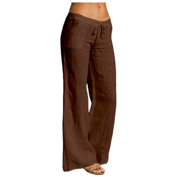 Women's Casual Solid Cotton Linen Elastic Waist Drawstring Long Wide Leg Pant Women’s Pants Wide Leg Pants Woman Pants for Women