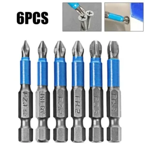 6Pcs Non-Slip Magnetic Screwdriver Bit Set 50mm 1/4" Hex Shank /Cross Head Screwdriver Drill Bit PH1/PH2/PH3/PZ1/PZ2/PZ3
