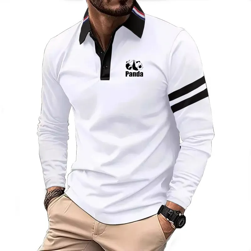2025 Spring New fashion printed men's business long sleeved polo shirt - Image 2