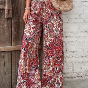 Bohemian style Paisley printed casual wide leg pants for women