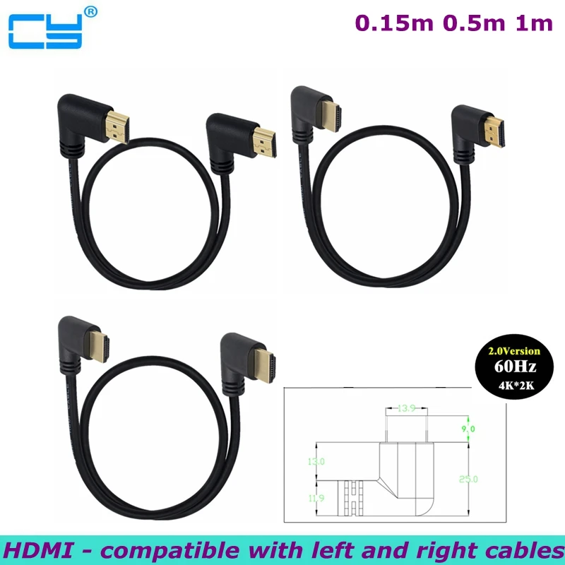 4K * 2K 60HZ HDMI-compatible 2.0 Version 90 Degree Angle Male Computer Monitor Splitter Digital Cable HD Left Right Cable
