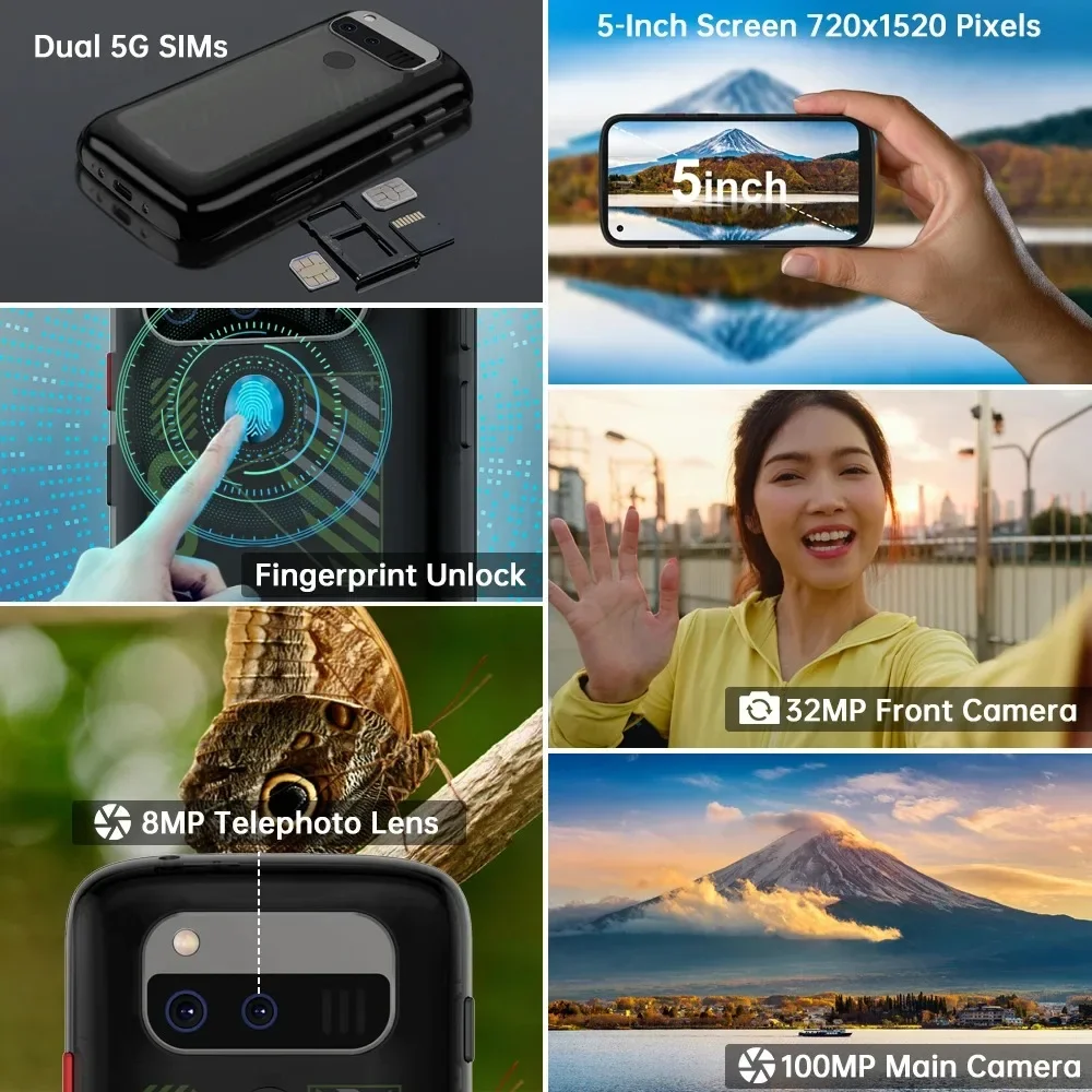Unihertz Jelly Max 5G Mini Smartphone Android14 12GB+256GB Mobile Phones IR Blaster 100MP 4000mAh 66W 5.05" Small Cell Phone NFC - Image 4