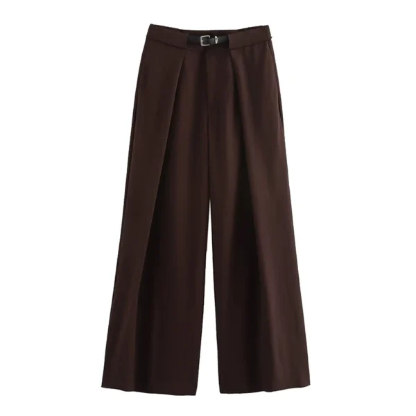 Willshela Women Fashion With Belt Brown Front Zipper Straight Pants Vintage High Waist Full Length Female Chic Lady Trousers