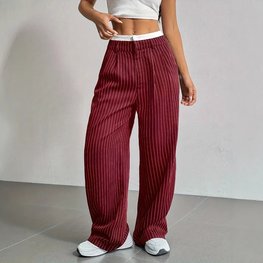 2024 Autumn/Winter New Design Sensibility High-Waisted Casual Korean Style Simple Draped Loose-Fit Straight-Leg Pants