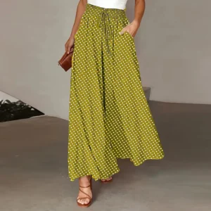 Women Summer Fashion Polka Dot Print Streetwear Y2K Wide Leg Pants High Waist Chic Loose Straight Trousers Pantalones De Mujer