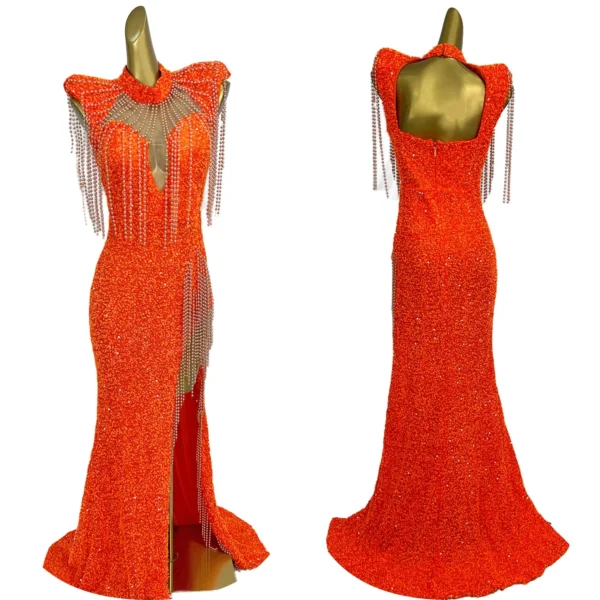Elegant Tassel Beads Evening Dress Sexy High-end Sequin Long Dress High Slit Backless Bodycon Birthday Party Fishtail Gown