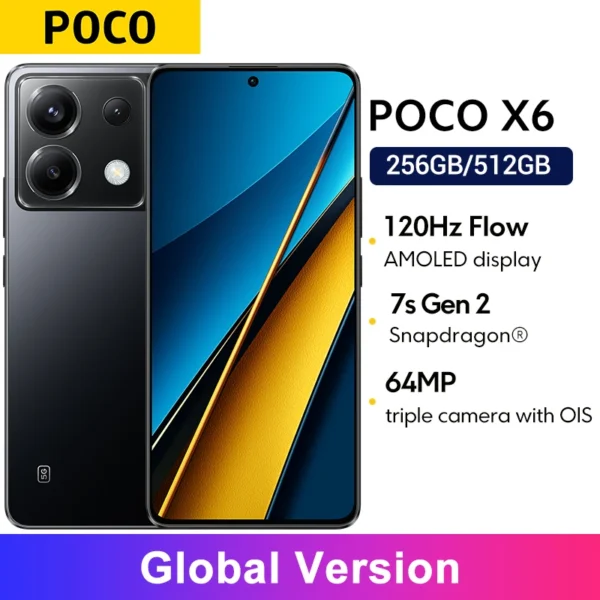 Global Version POCO X6 5G 64MP Camera with OIS 67W Charging NFC Snapdragon 7s Gen 2 Smartphone 120Hz Flow AMOLED Display