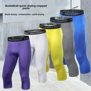 Men's Sports Leggings High Elasticity Quick Dry 7/9 Length Basketball Fitness Running Training Compression Base Pants Summer