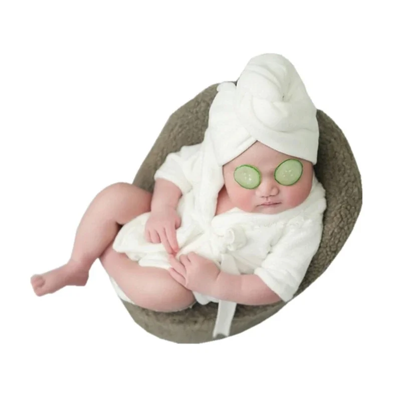 Newborn Photography Props Baby Hooded Robe With Belt Bathrobe Bath Towel Cucumber Set Outfit Baby Costume Photo Accessories - Image 2