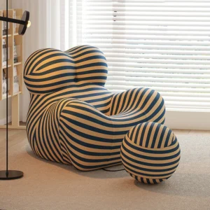 Nordic Lazy Floor Seat Mom's Embrace Sofa Bean Bag Striped Chair with Ottoman Cozy Seating Living Room Home Decor Furniture