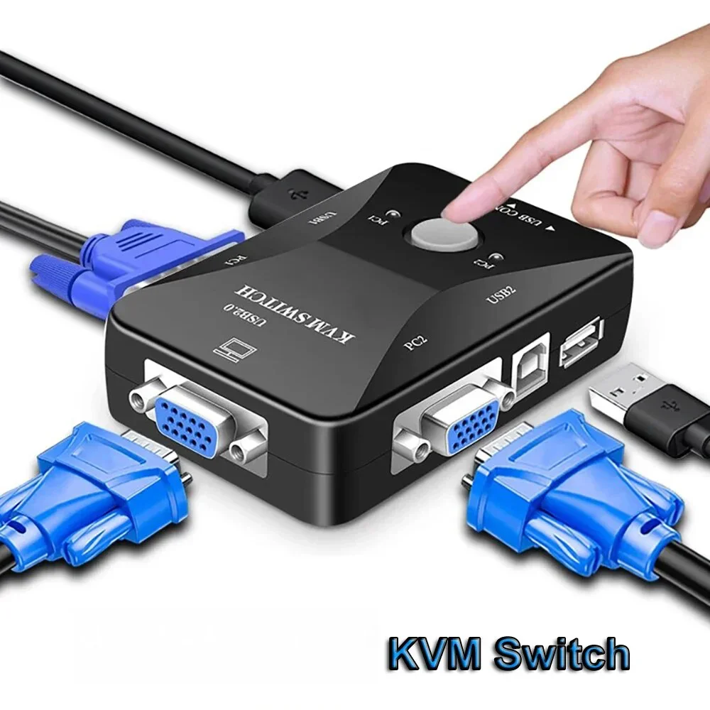 2X1 KVM Switch VGA Adapter USB 2.0 Switcher Cable Switch Host Controller for Computer Projector HDTV Monitor Printer KVM Switch