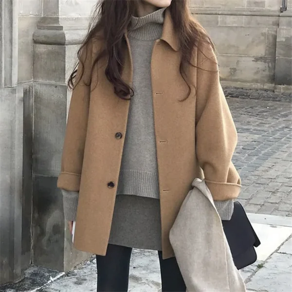 Autumn/Winter New Fashion Long Sleeved Single Breasted Turn-down Collar Solid Color Slim Fit Coat For Women,3 Colors