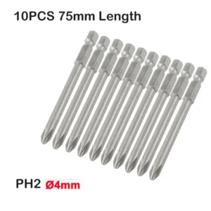 10Pcs PH2 Phillips Screwdriver Bits Cross Head Electric Screwdriver Set Single End 4mm Magnetic Hand Tool Power Tools 75mm Long
