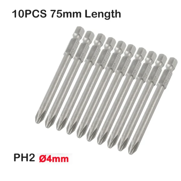 10Pcs PH2 Phillips Screwdriver Bits Cross Head Electric Screwdriver Set Single End 4mm Magnetic Hand Tool Power Tools 75mm Long