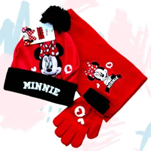 Disney New Autumn and Winter Cute Children Minnie Mouse Cartoon Scarf Hat glove three-piece Warm Boy Girl Child hat