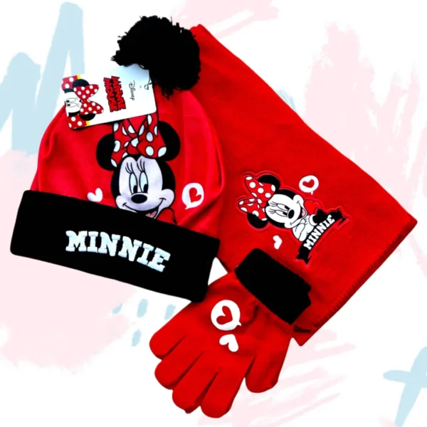Disney New Autumn and Winter Cute Children Minnie Mouse Cartoon Scarf Hat glove three-piece Warm Boy Girl Child hat