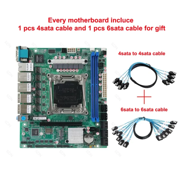 X99 Nas Motherboard C612 NAS Board with 10 SATA To 10 SATA Cable 1M LGA2011-3 for NAS Router Sever 6x2.5GbE I226 With E5 2640V4