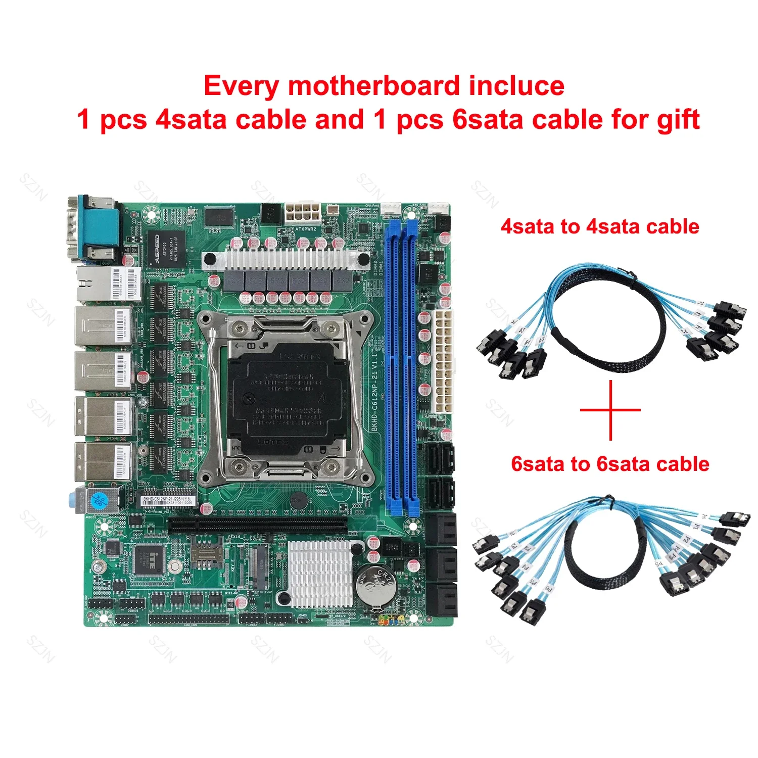 X99 Nas Motherboard C612 NAS Board with 10 SATA To 10 SATA Cable 1M LGA2011-3 for NAS Router Sever 6x2.5GbE I226 With E5 2640V4