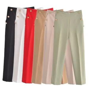 PB&ZA 2023 Autumn New Slim Fit Multi Color Simple Fashion Side Button Decoration Pants Exquisite Casual Straight Leg Pants
