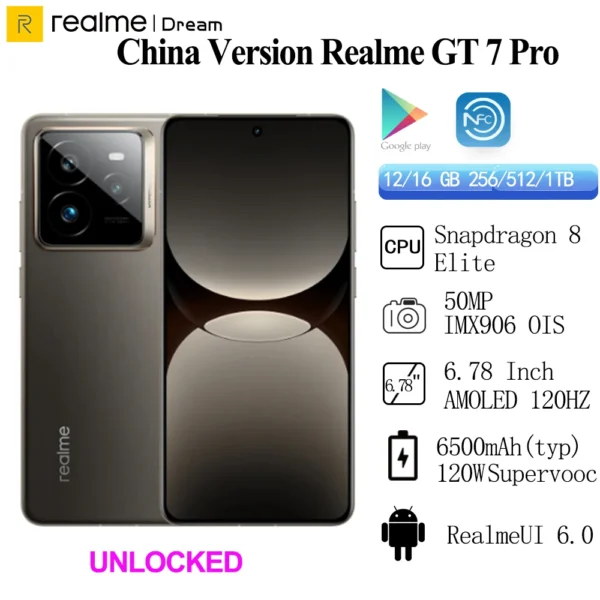 Global Version realme GT 7 Pro 5G Smartphone Snapdragon 8 Elite AI Ultra-clear Snap Camera RealWorld Eco² Display 6500mAh NFC