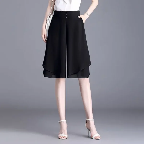 Women's Culottes Summer New Large Size Chiffon Wide Leg Pants Casual Quarter Pants Loose and Thin Mother Culottes