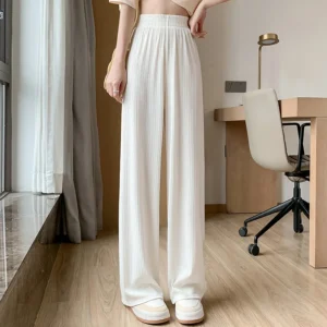 Thin Summer Wide-leg Pants Ice Filament Permeability Women Spring Women Elastic Waist Stright Long Wide Leg Pants Casual Female