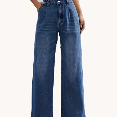 New women's cross-border European and American style solid color jeans women's straight wide leg pants casual all-match