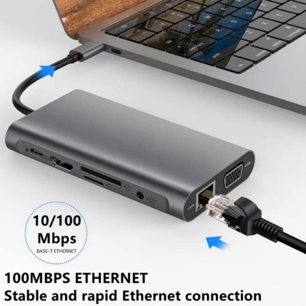 11-In-1 USB C HUB Docking Station 4K Type C to HDMI HUB Adapter USB-C to VGA RJ45 PD 100W USB Hub For PC Computer Accessories - Image 4