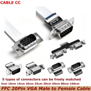 New DIY VGA Ultra-thin Flexible Ribbon Cable VGA Male to Ffemale Plug 90 Degree Right Angle Elbow Computer Connection Monitor