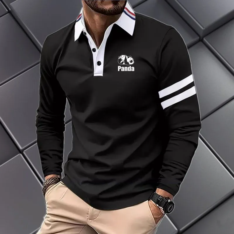 2025 Spring New fashion printed men's business long sleeved polo shirt - Image 3