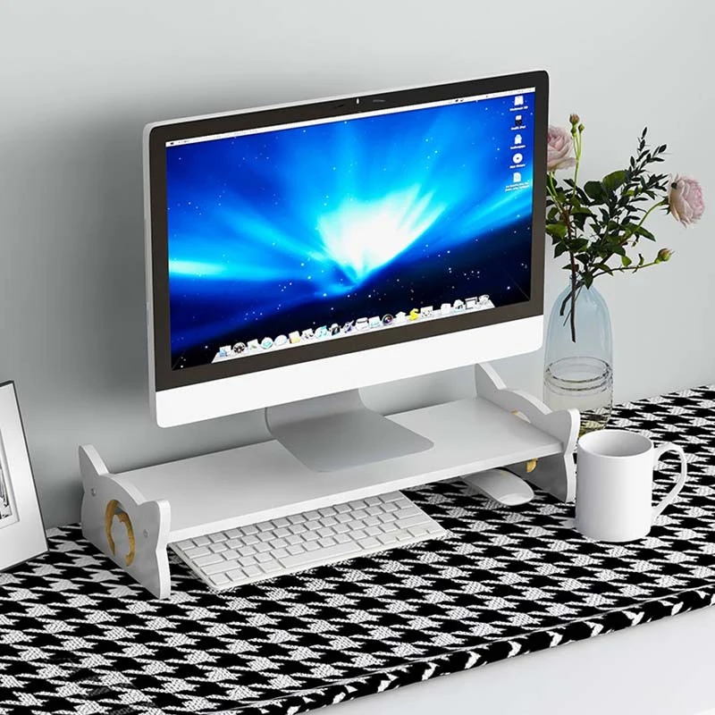 Double-Deck Cute Cat Palm Kitty Head Computer Monitor Riser Holder PC Screen Stand Bracket Desktop Storage Keyboards Mouse - Image 3